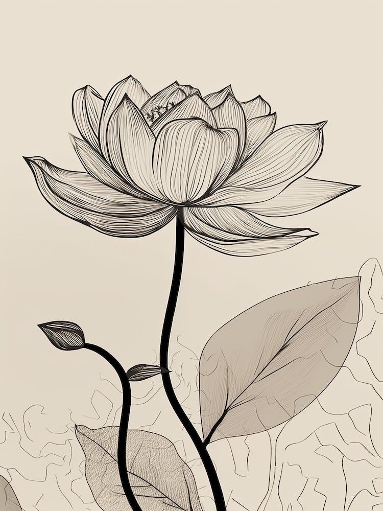 Line Art Lotus Flowers Illustration Neutral 15