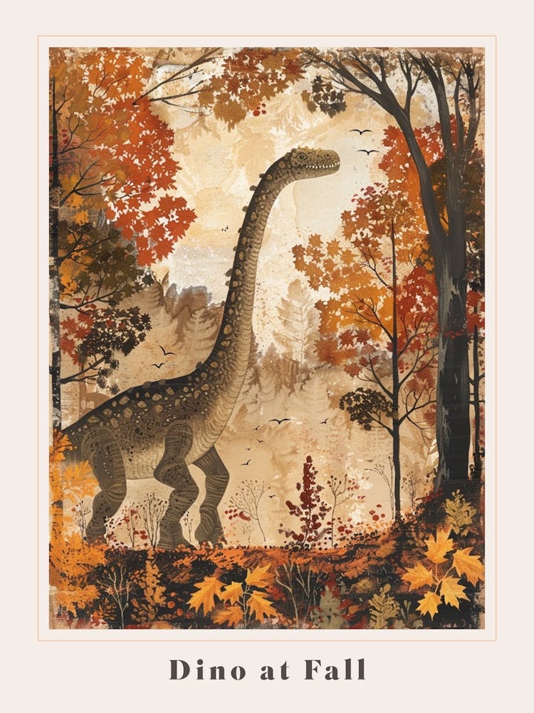 Dinosaur In An Autumnal Forest 4 Poster