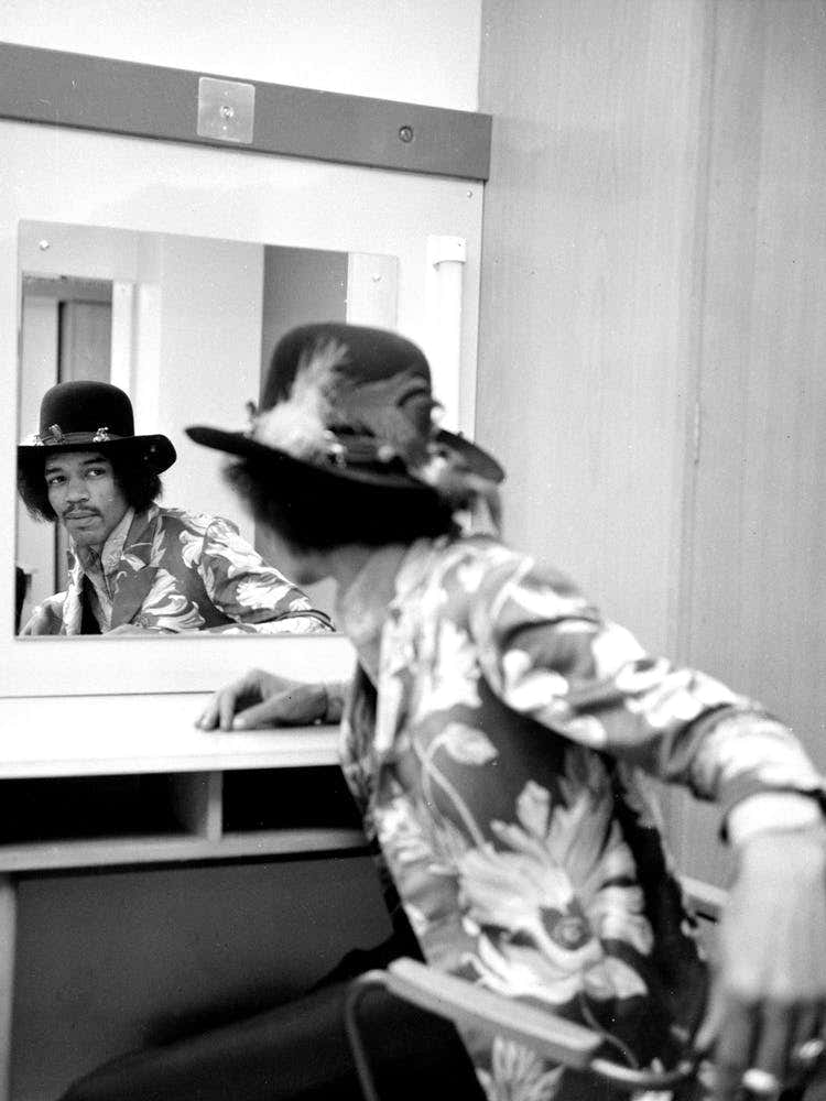 Jimi Hendrix Checking His Reflection On The Date Of His New Release With Curtis Knight