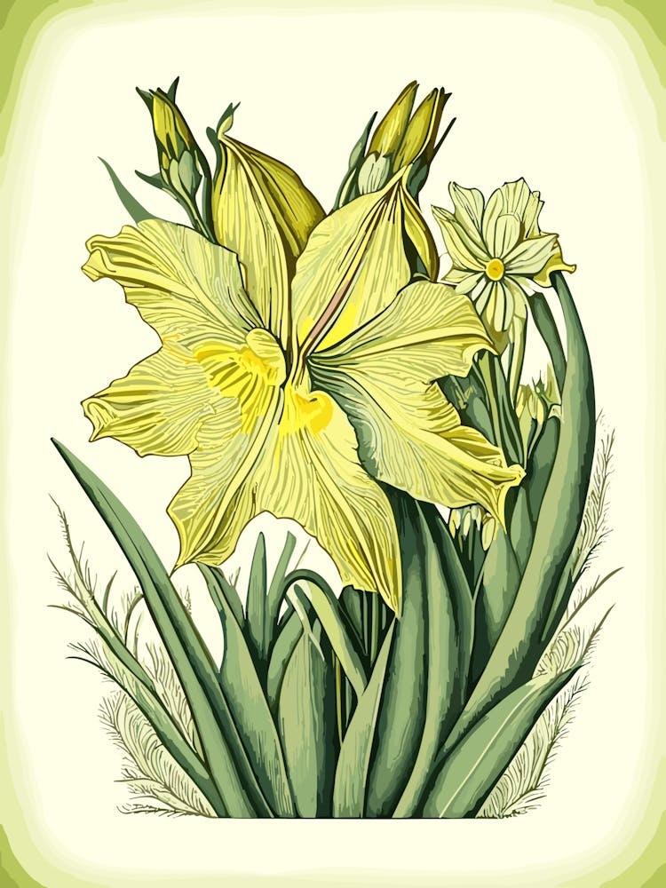 Daffodil Wildflower Vintage Botanical
