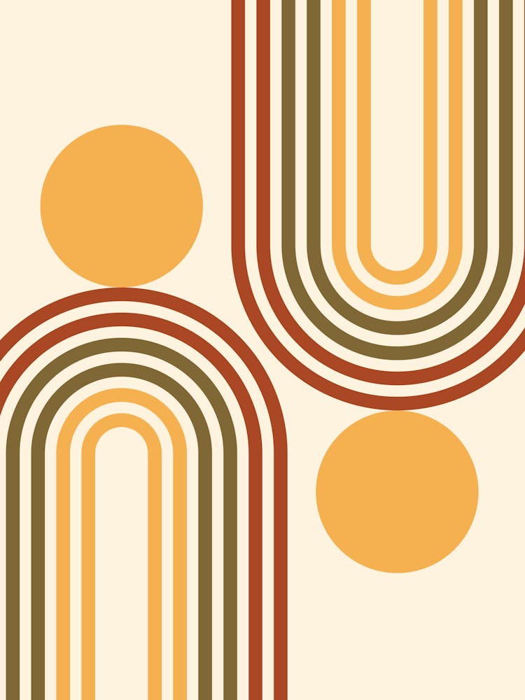 Mid Century Modern Geometric 466 In Sage Green Brown Rainbow And Sun Abstraction 01