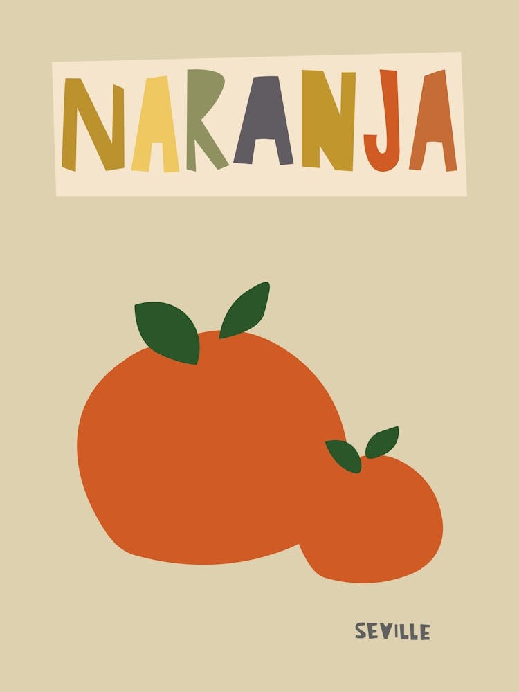 Naranja Oranges Original Illustration Mid Century Modern Kitchen Print Colorful Retro Wall Art Cool Decor