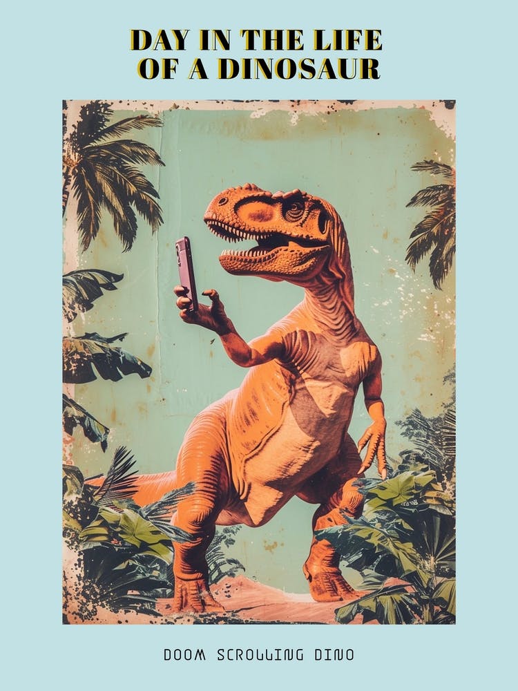 Dinosaur & A Smart Phone Retro Collage 4 Poster