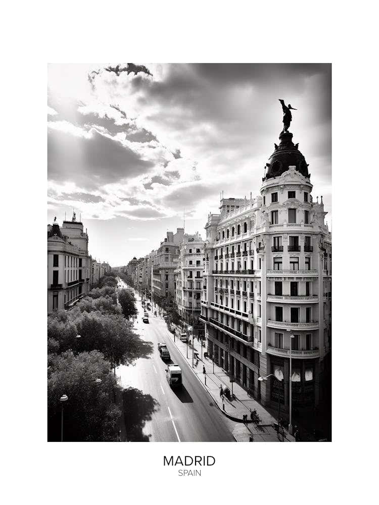 Poster Of Madrid, Spain, Black And White Analogue Photography 3