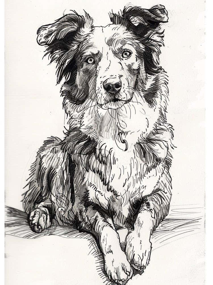 Australian Shepherd Dog Line Sketch 3