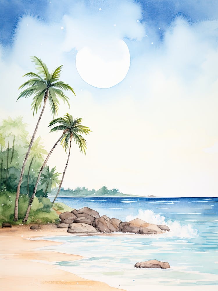 Watercolour Of Ka Anapali Beach   Maui Hawaii Usa 2
