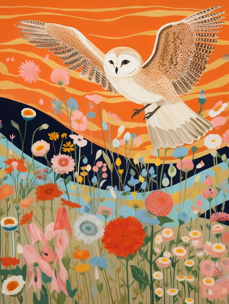 Maximalist Bird Painting Barn Owl 2
