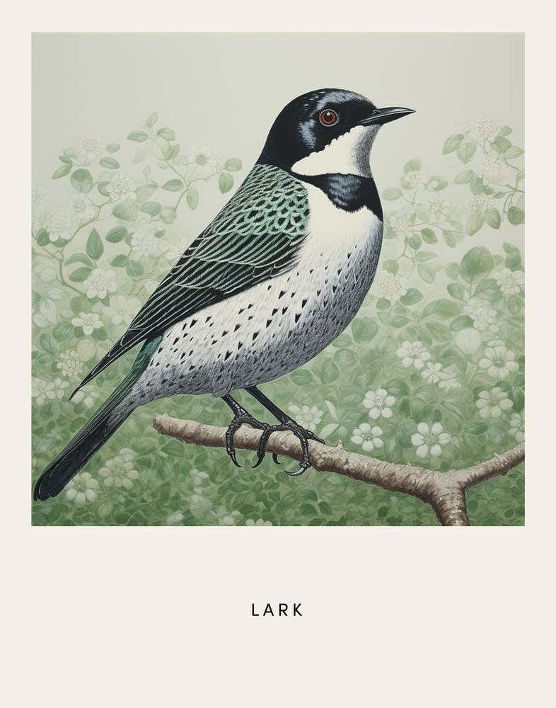 Ohara Koson Inspired Bird Painting Lark 3 Poster