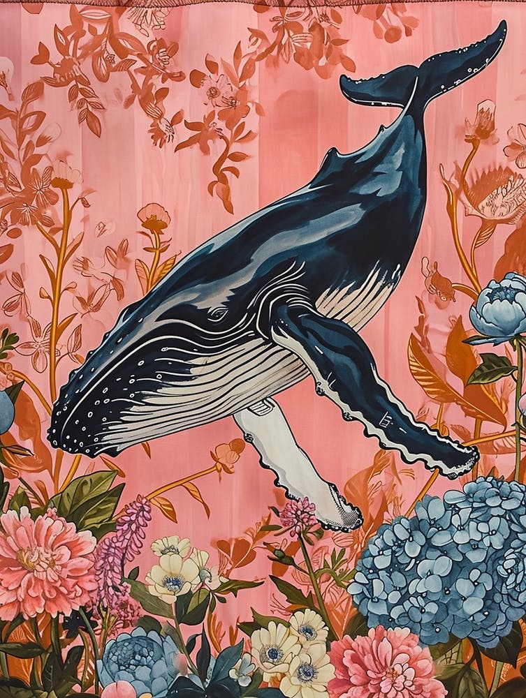 Floral Animal Painting Humpback Whale 2