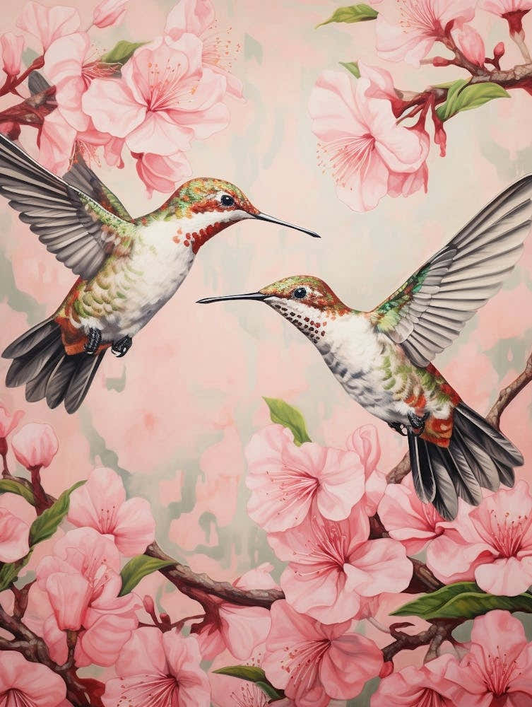 Vintage Japanese Inspired Bird Print Hummingbird 5