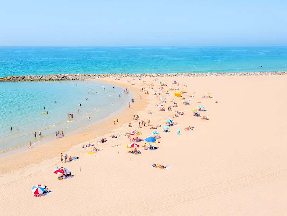 Summer Beach Scene Photo Print - Crowds and Colorful Umbrellas
