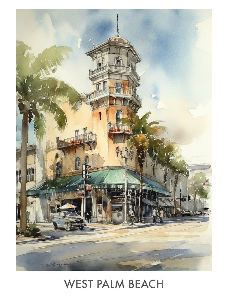 West Palm Beach Watercolor 1travel Poster