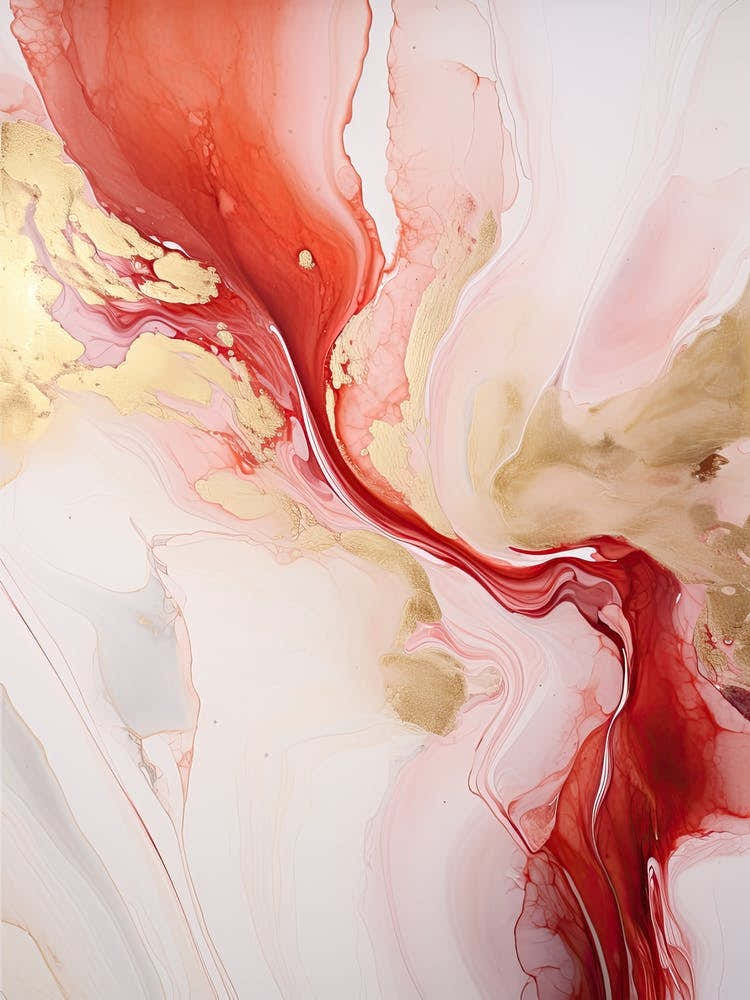 Red, White, Gold Flow Asbtract Painting 1