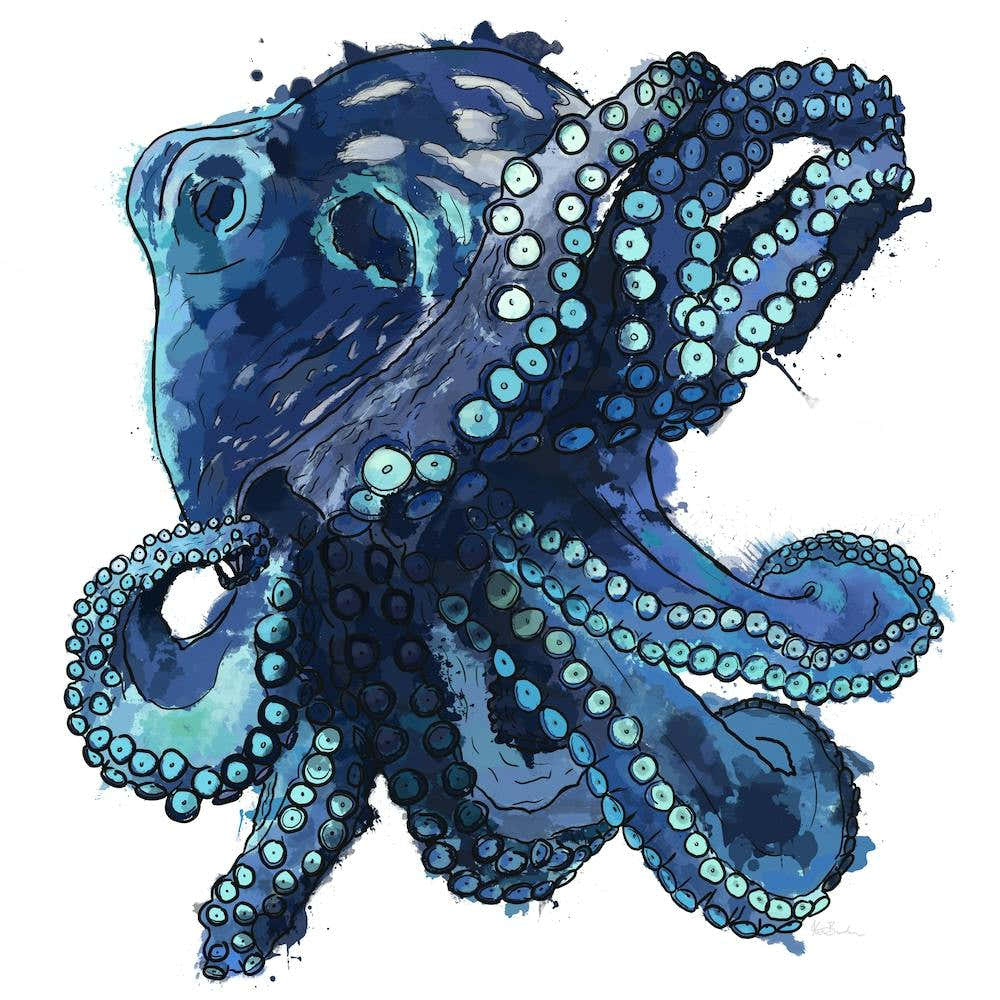 Splashy Octopus White Square