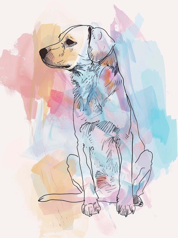 Pastel Watercolour Kuvasz Dog Line Illustration 2