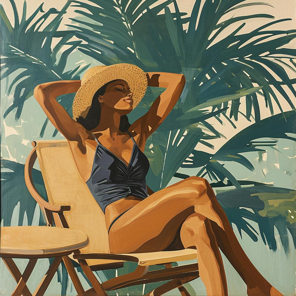 Relaxing Woman In A Straw Hat - expressionism 2