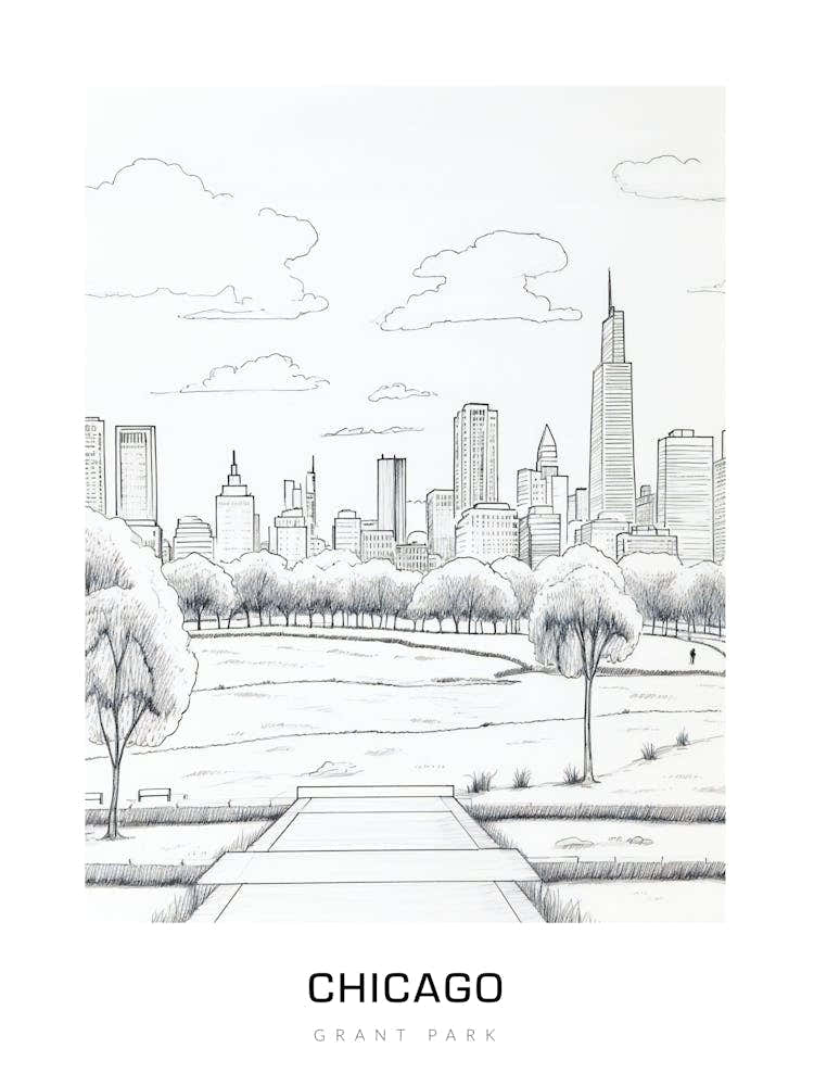 Grant Park 2, Chicago B&W Poster