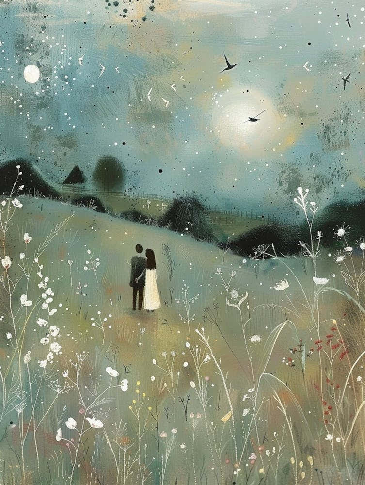 An Illustration By Lucy Grossmith, Medium Shot, Two Souls In Love, Imagination And Fantastic Atmosphere, Hd,Details