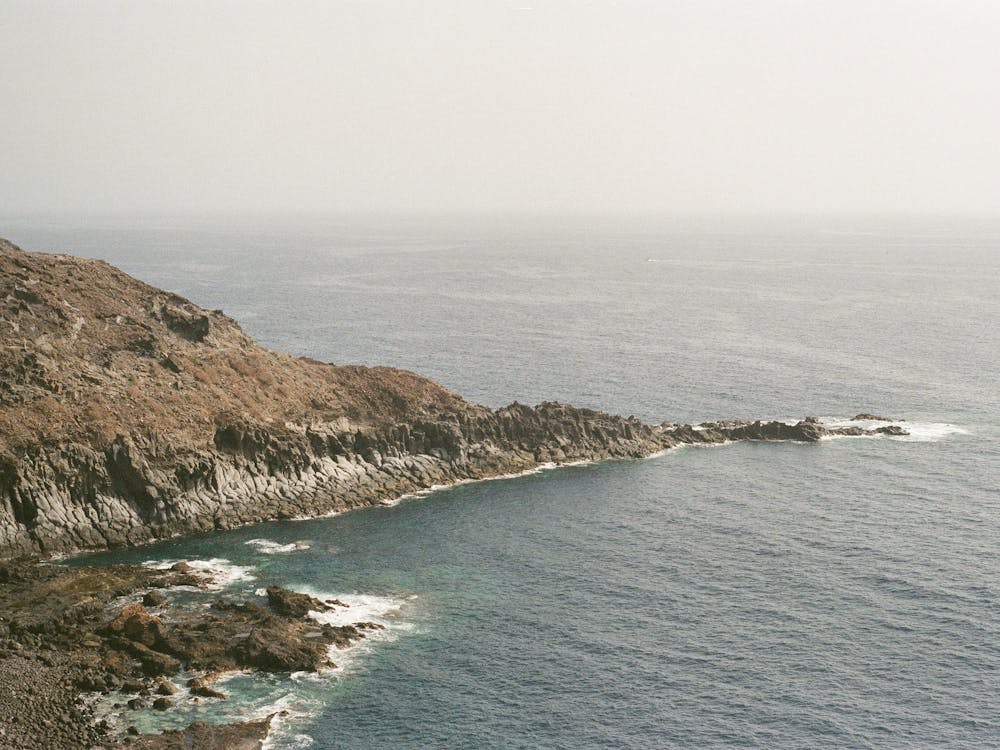 Black Rocks By The Sea, Tenerife Coastline, Analogue Travel Photography