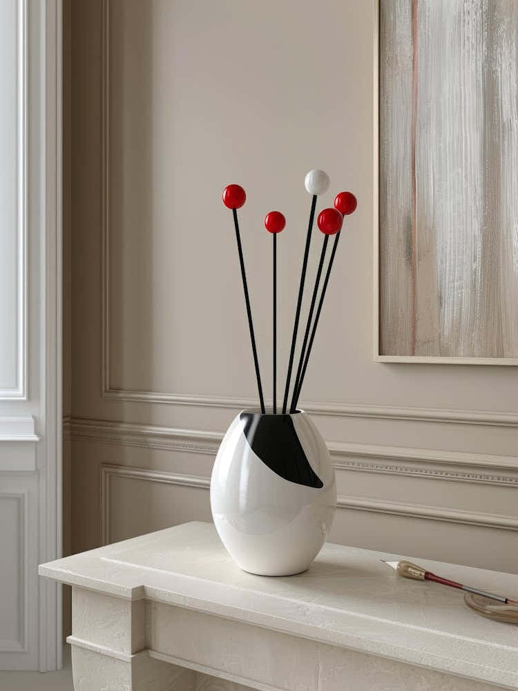 Vase With Red And Black Flowers
