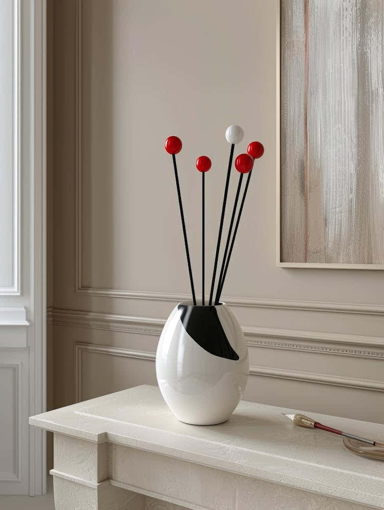 Vase With Red And Black Flowers