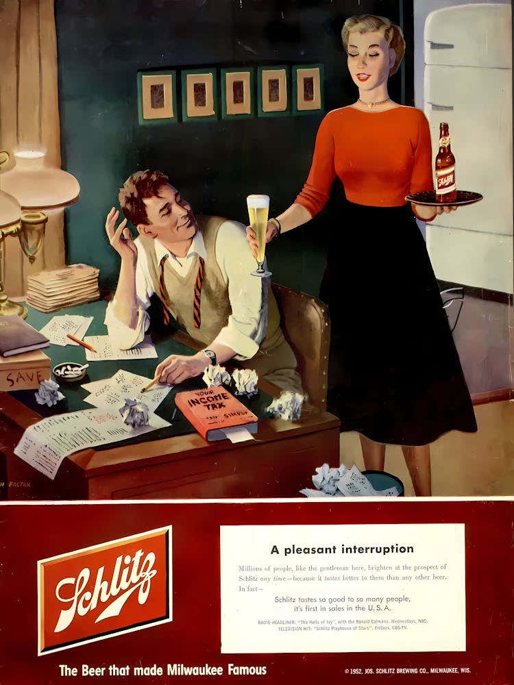 Schlitz, Pleasant Interruption, Vintage Beer Advertising Poster