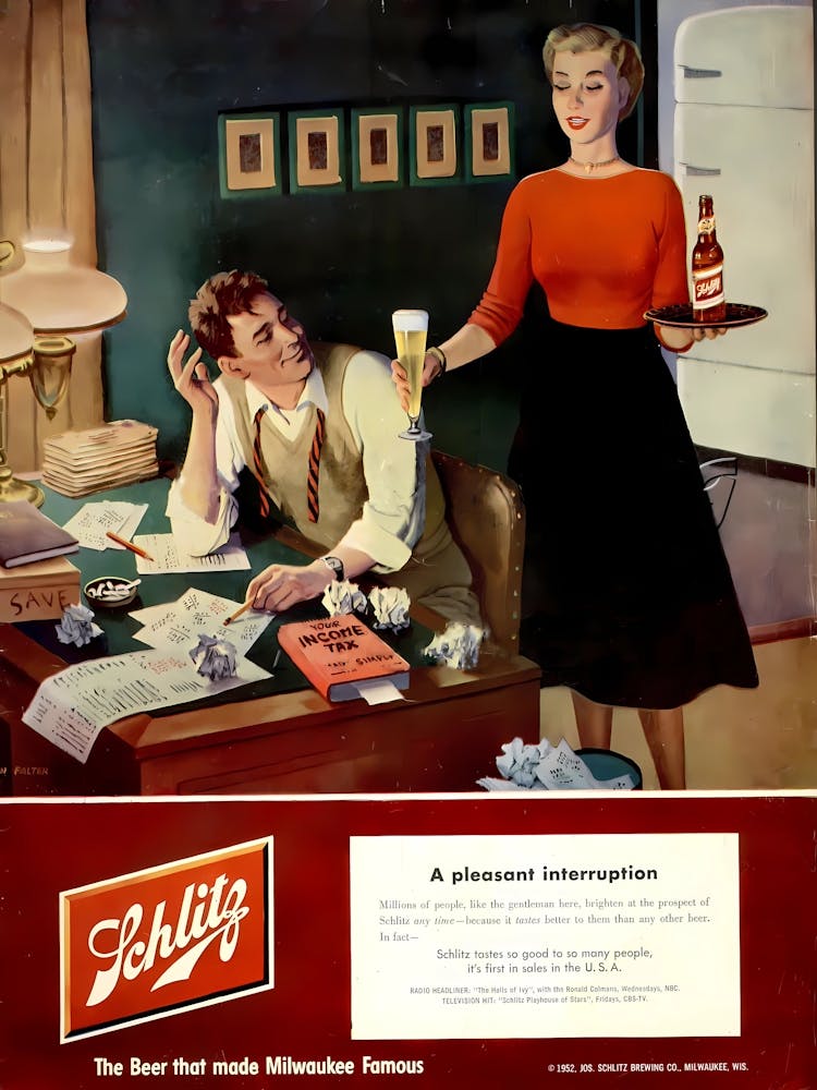Schlitz, Pleasant Interruption, Vintage Beer Advertising Poster