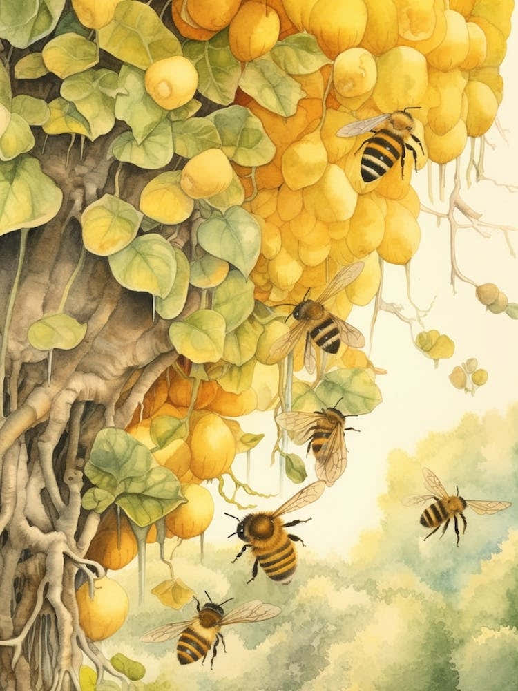 Honey Bee Beehive Watercolour Illustration 2
