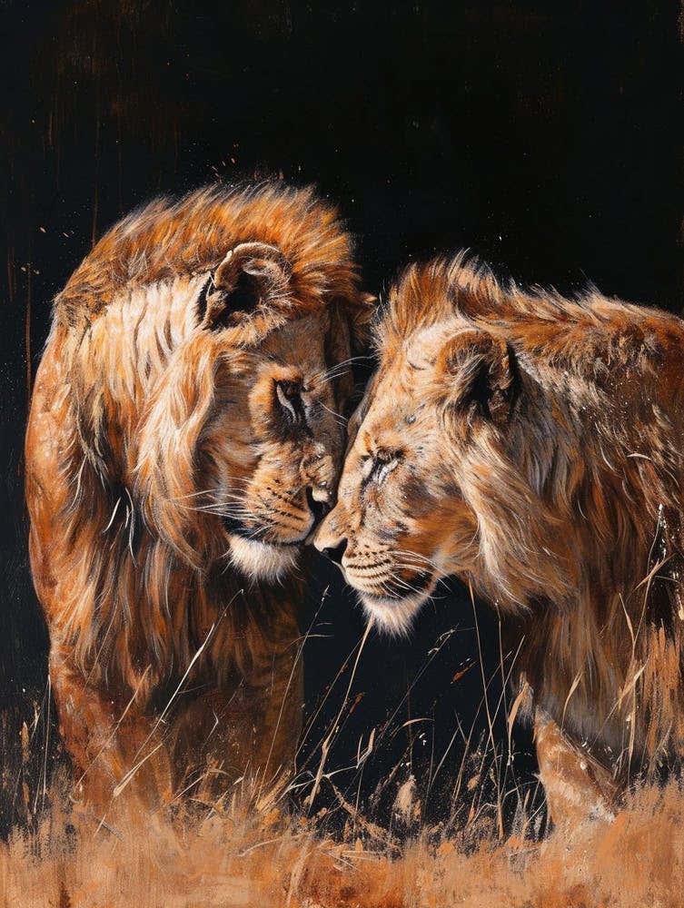 African Lion Mating Rituals Acrylic Painting 2