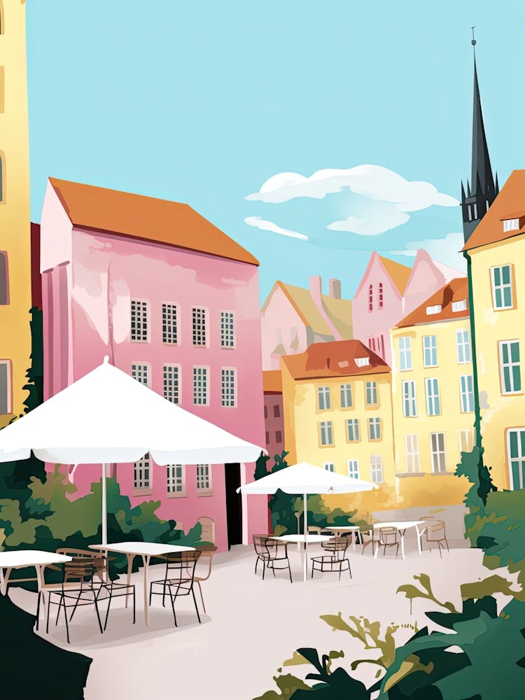Lund, Sweden, Flat Pastels Tones Illustration 2