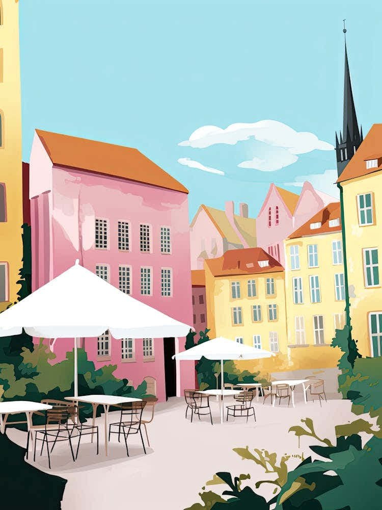 Lund, Sweden, Flat Pastels Tones Illustration 2