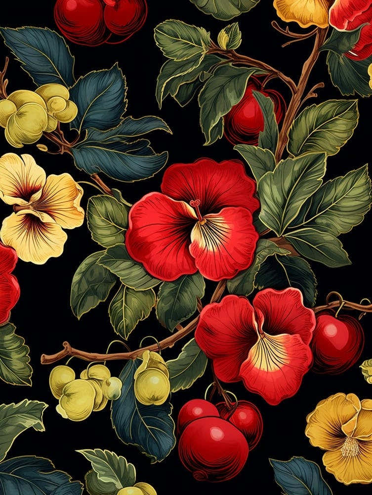 Winter Pansy 1 William Morris Style Winter Florals