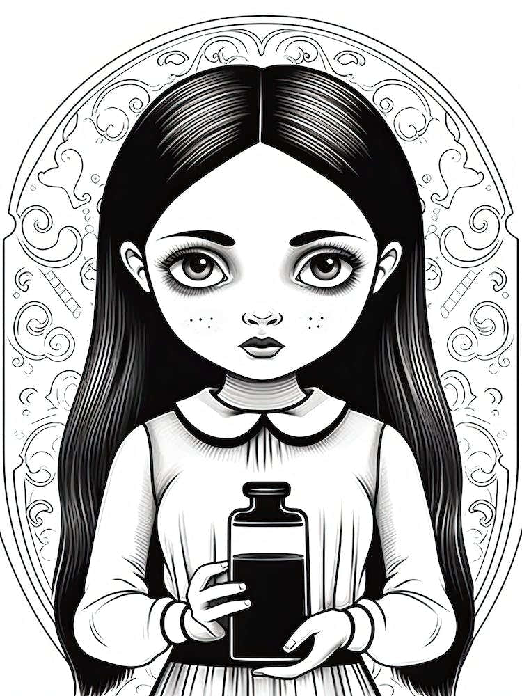 Wednesday Addams Line Art Illustration 0 Fan Art