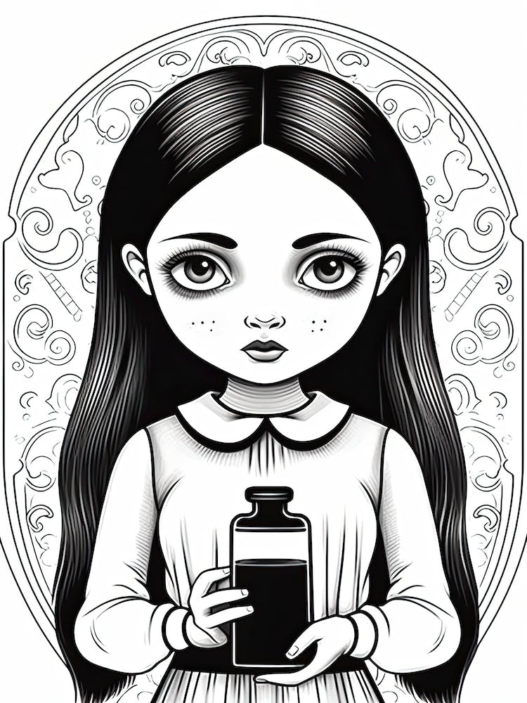 Wednesday Addams Line Art Illustration 0 Fan Art