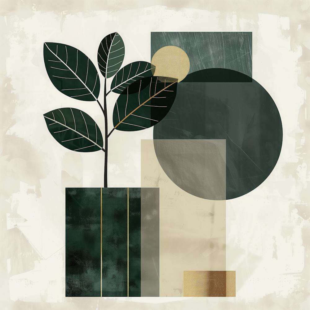 Gilded Foliage: Minimalist Abstraction in Teal and Gold