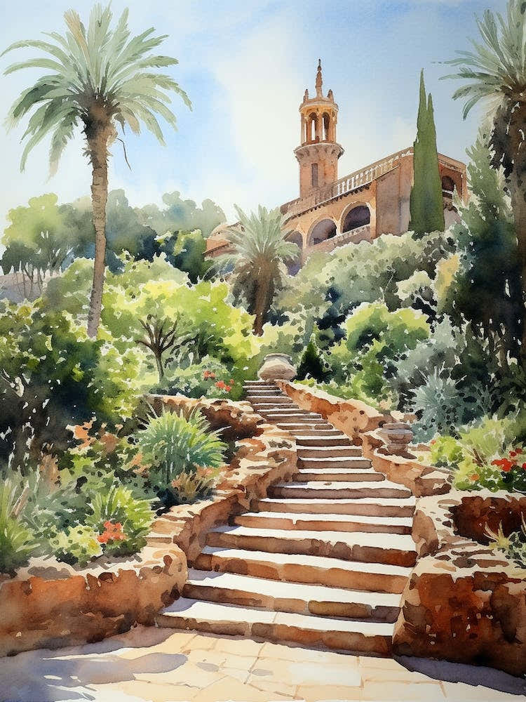Park Gell Spain Watercolour Painting 1
