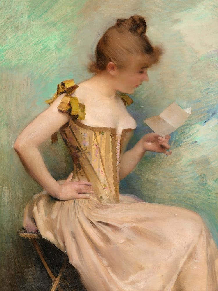 Lady Reading A Letter, Vintage Woman Portrait