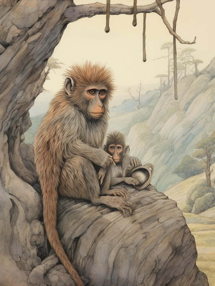 Storybook Animal Watercolour Baboon