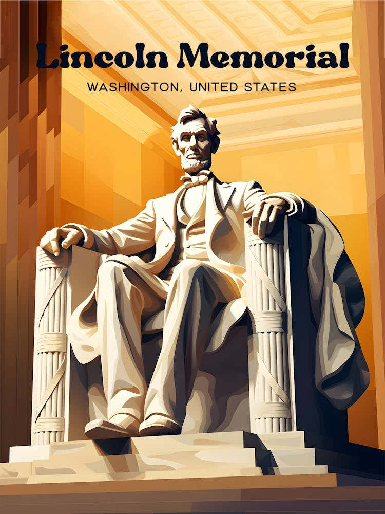 Lincoln Memorial Washington United States History Statue Modern Travel Art