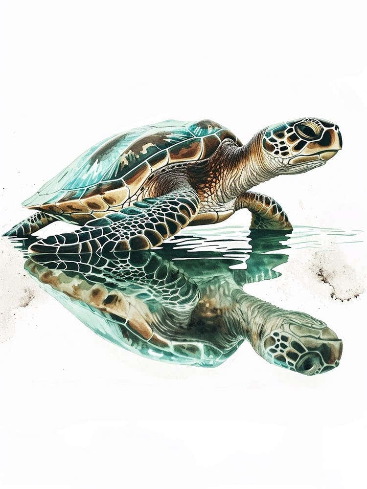 Sea Turtle Staring Into The Water Illustration 3