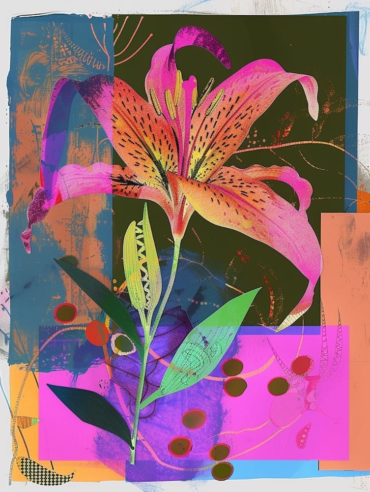 Gloriosa Lily 3 Neon Flower Collage