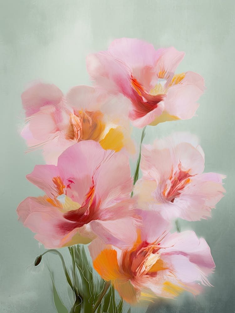 Orchids Flowers Acrylic Painting In Pastel Colours 3