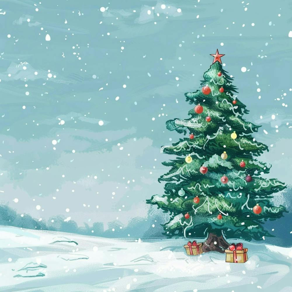 Christmas Tree In The Snow 1
