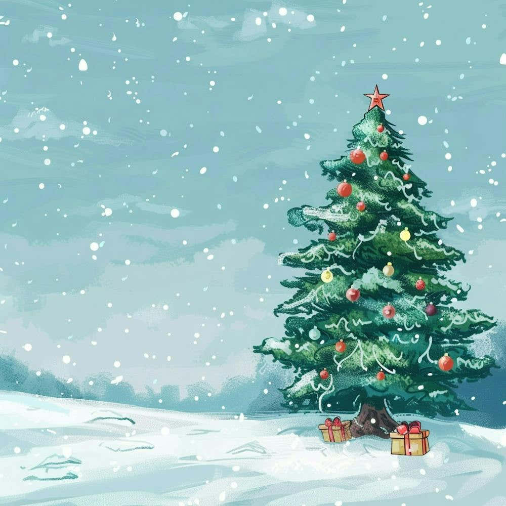 Christmas Tree In The Snow 1