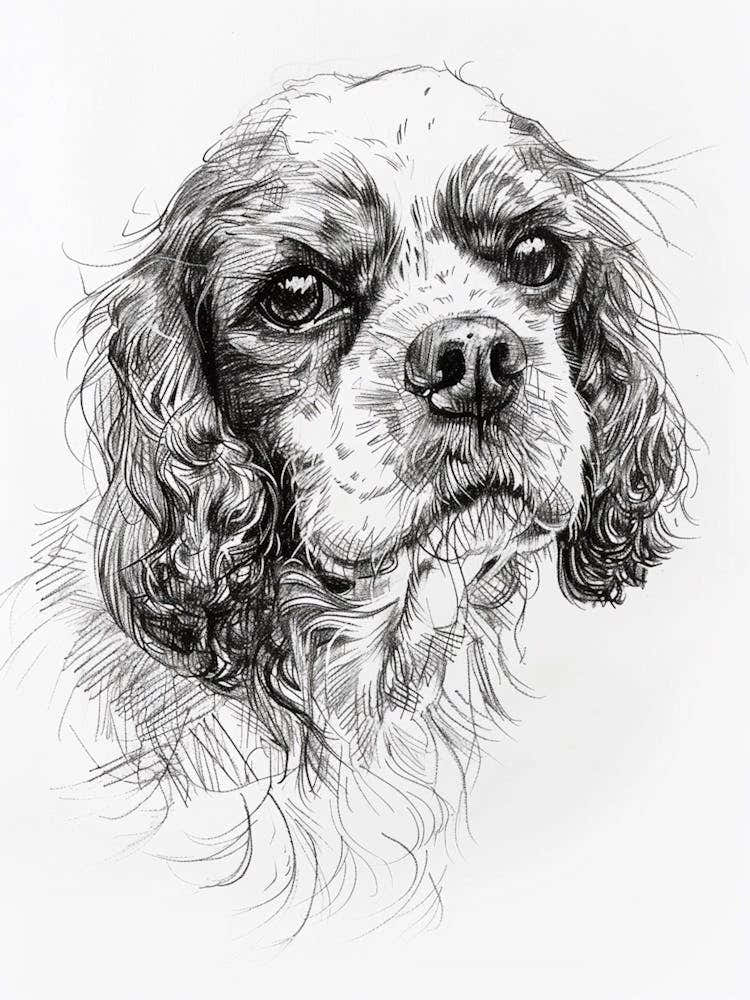 Cavalier King Charles Dog Line Sketch Dog Line Drawing Sketch 2