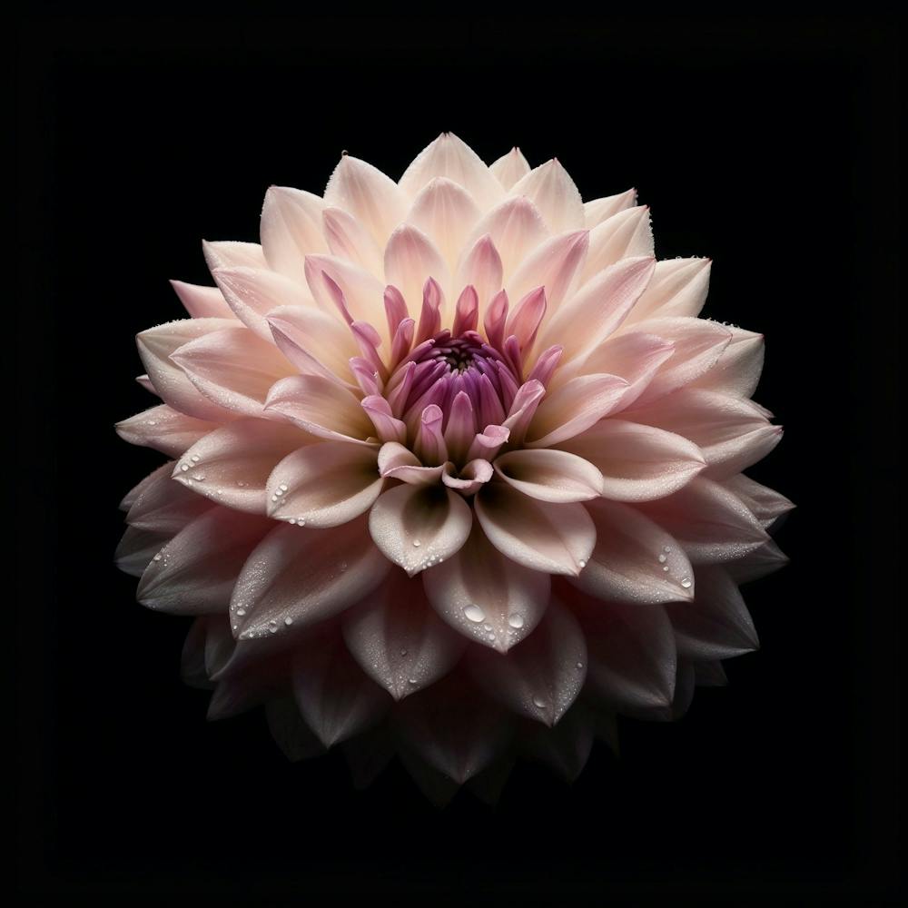 Pale Pink Dahlia Flower on Black Background