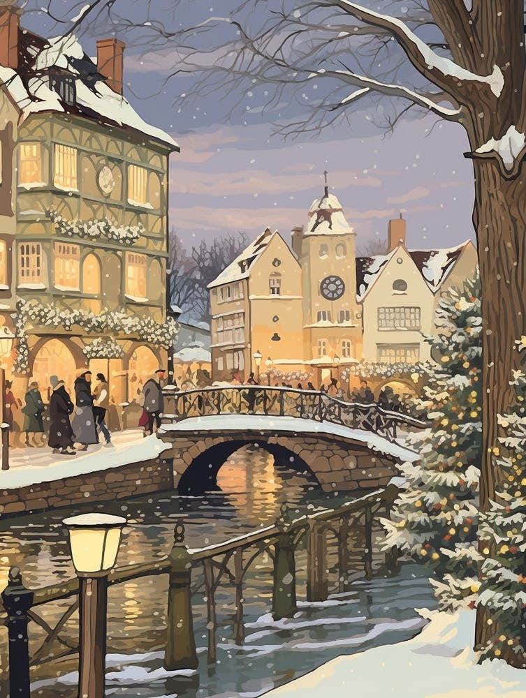 Vintage Winter Illustration Stratford Upon Avon United Kingdom 3