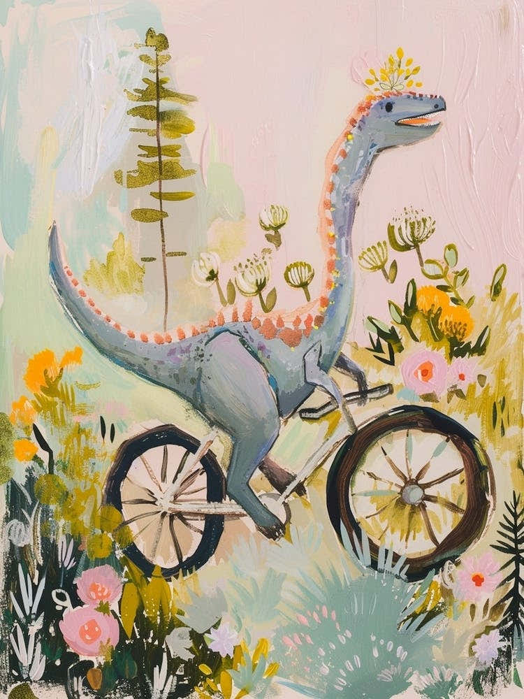 Dinosaur On A Bike Painting 4