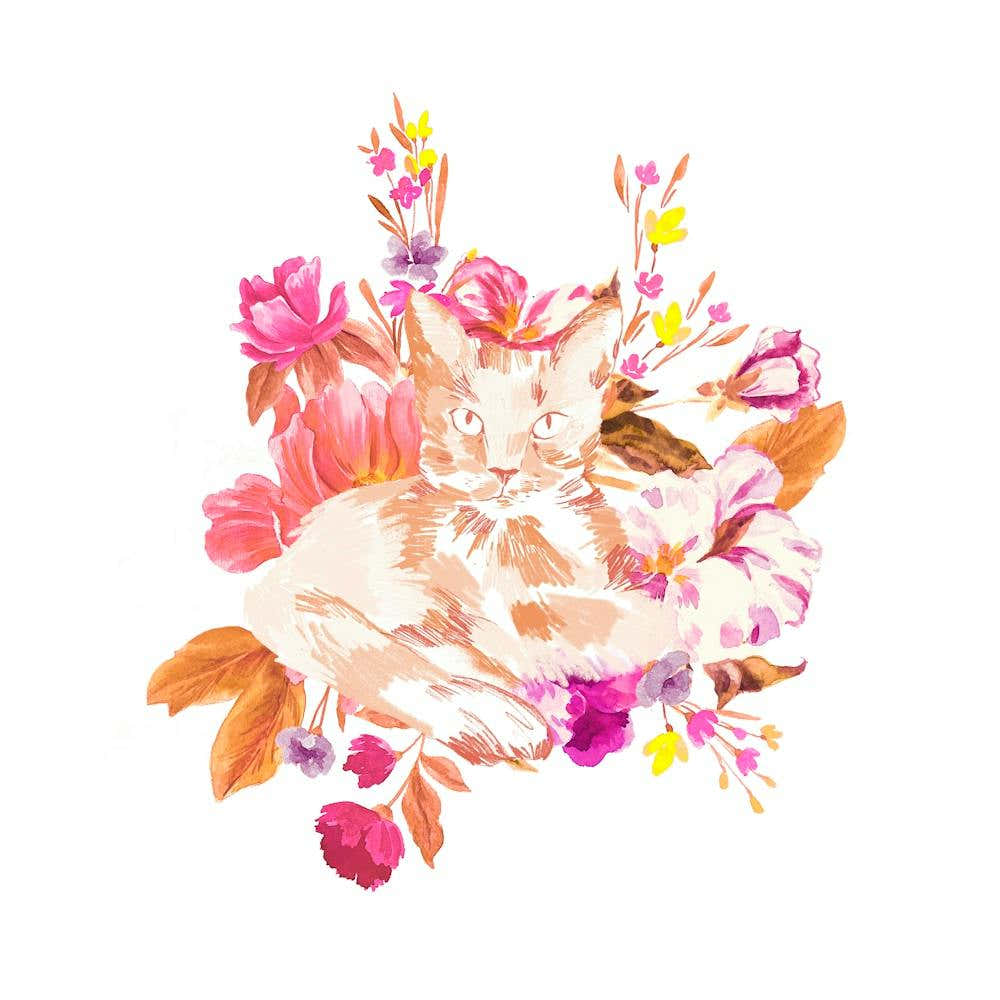 Cat With Flowers
