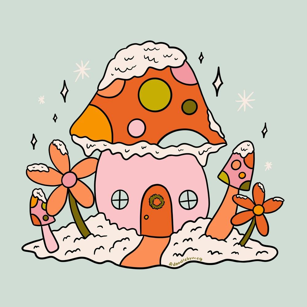 Mushroom Winter Cottage